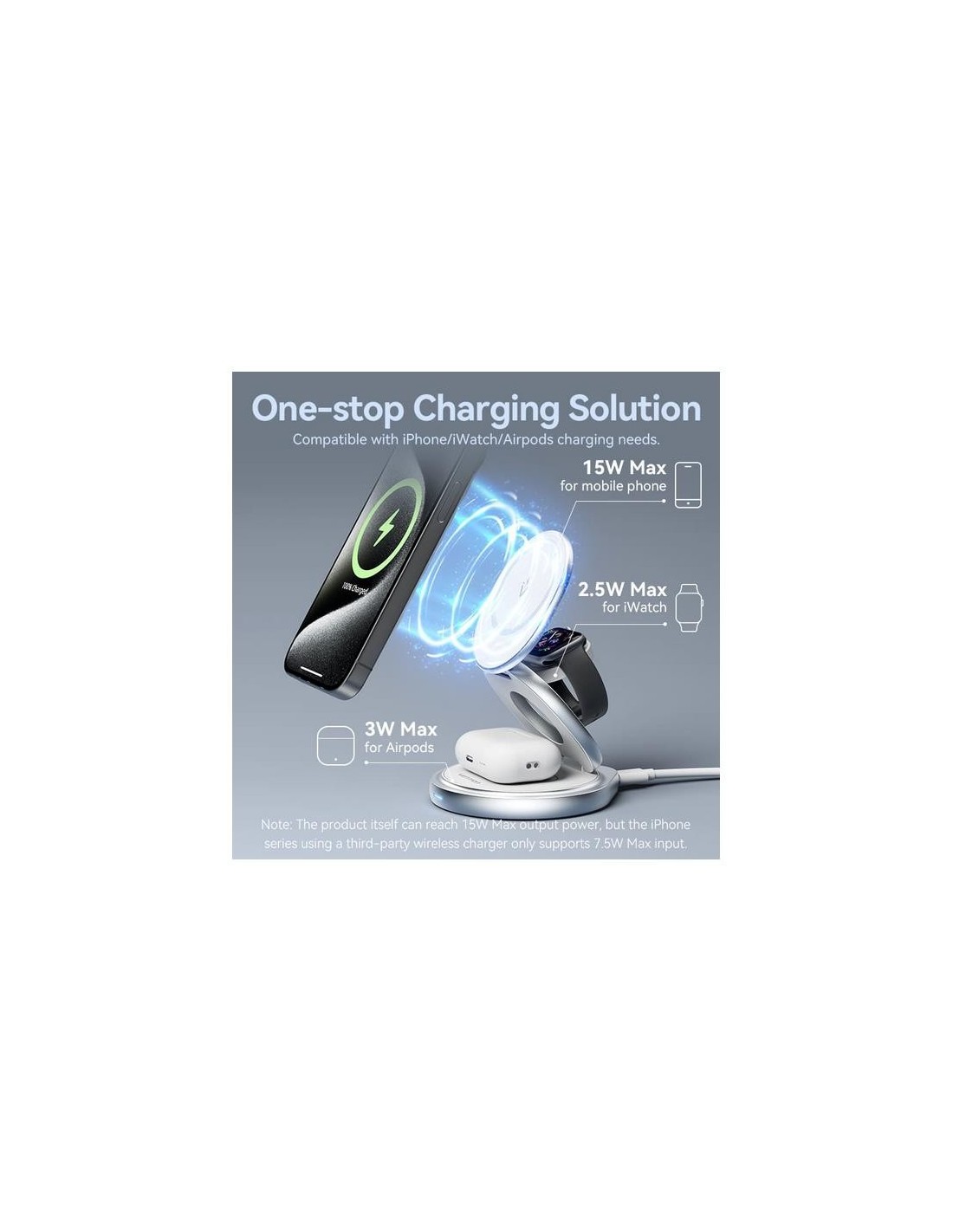 BASE CARGADOR VENTION SMARTPHONE/APPLE WATCH/AURICULARES WIRELESS SILVER