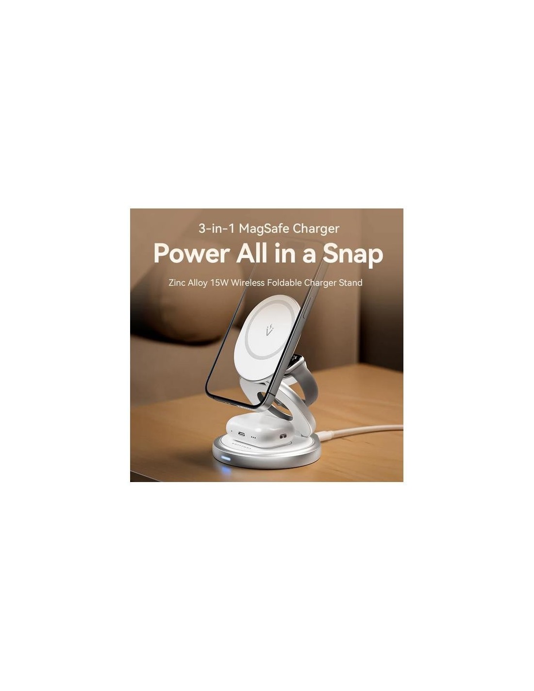 BASE CARGADOR VENTION SMARTPHONE/APPLE WATCH/AURICULARES WIRELESS SILVER