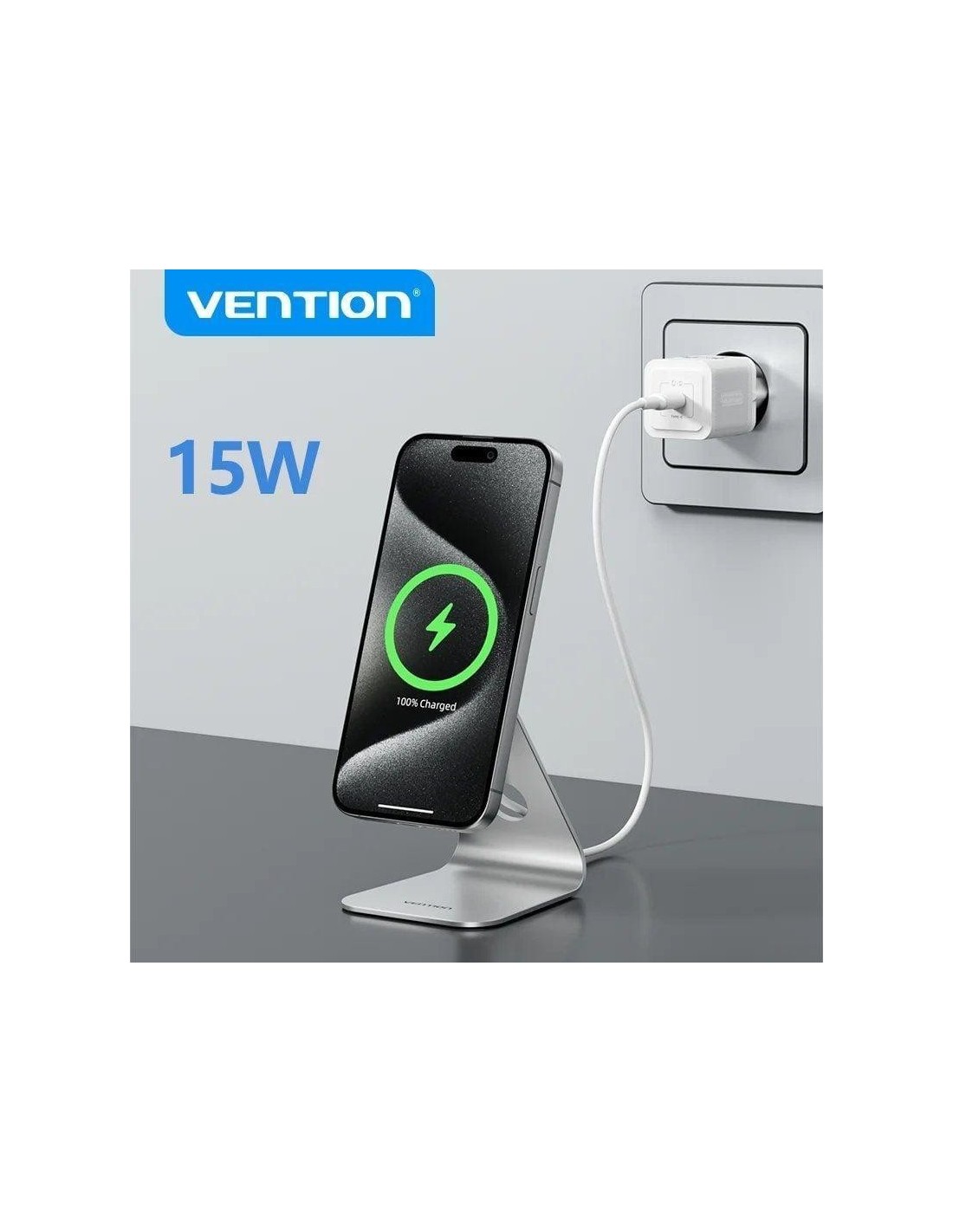 CARGADOR VENTION SOBREMESA SMARTPHONE MAGSAFE 15W WIRELESS 1M SILVER