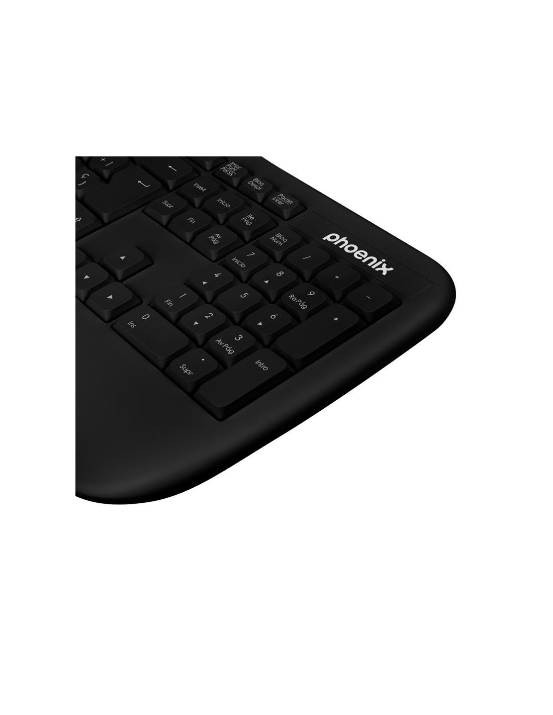TECLADO PHOENIX K201 ERGONOMICO WIRELESS BLACK