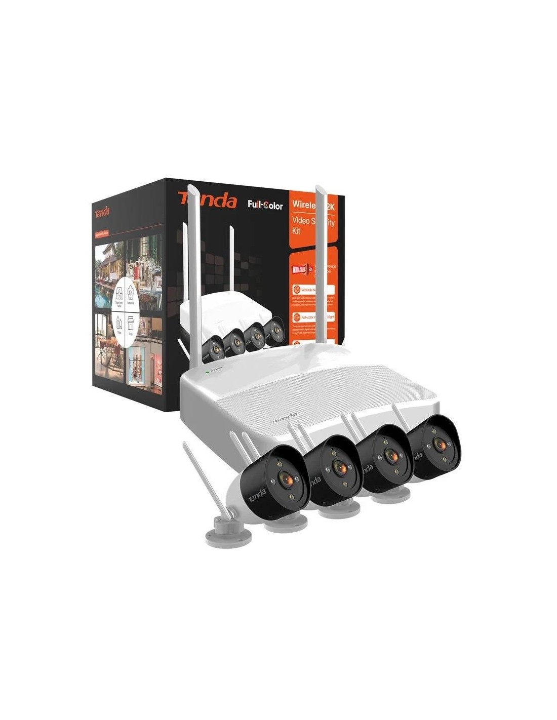 PACK CAMARA TENDA 4X CAMARA IP 2K 3MP IP66 + GRABADOR IP 4 CH