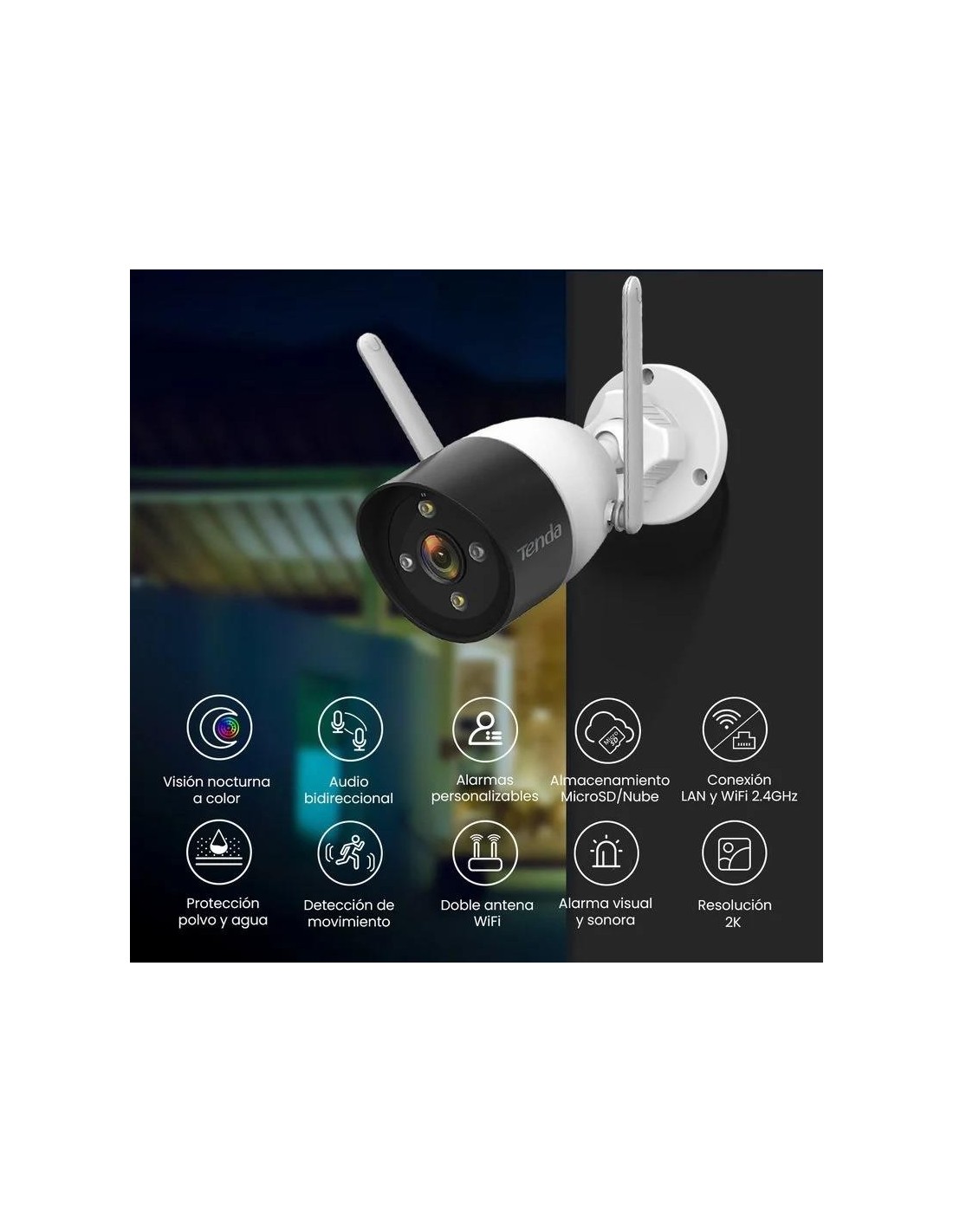 PACK CAMARA TENDA 4X CAMARA IP 2K 3MP IP66 + GRABADOR IP 4 CH
