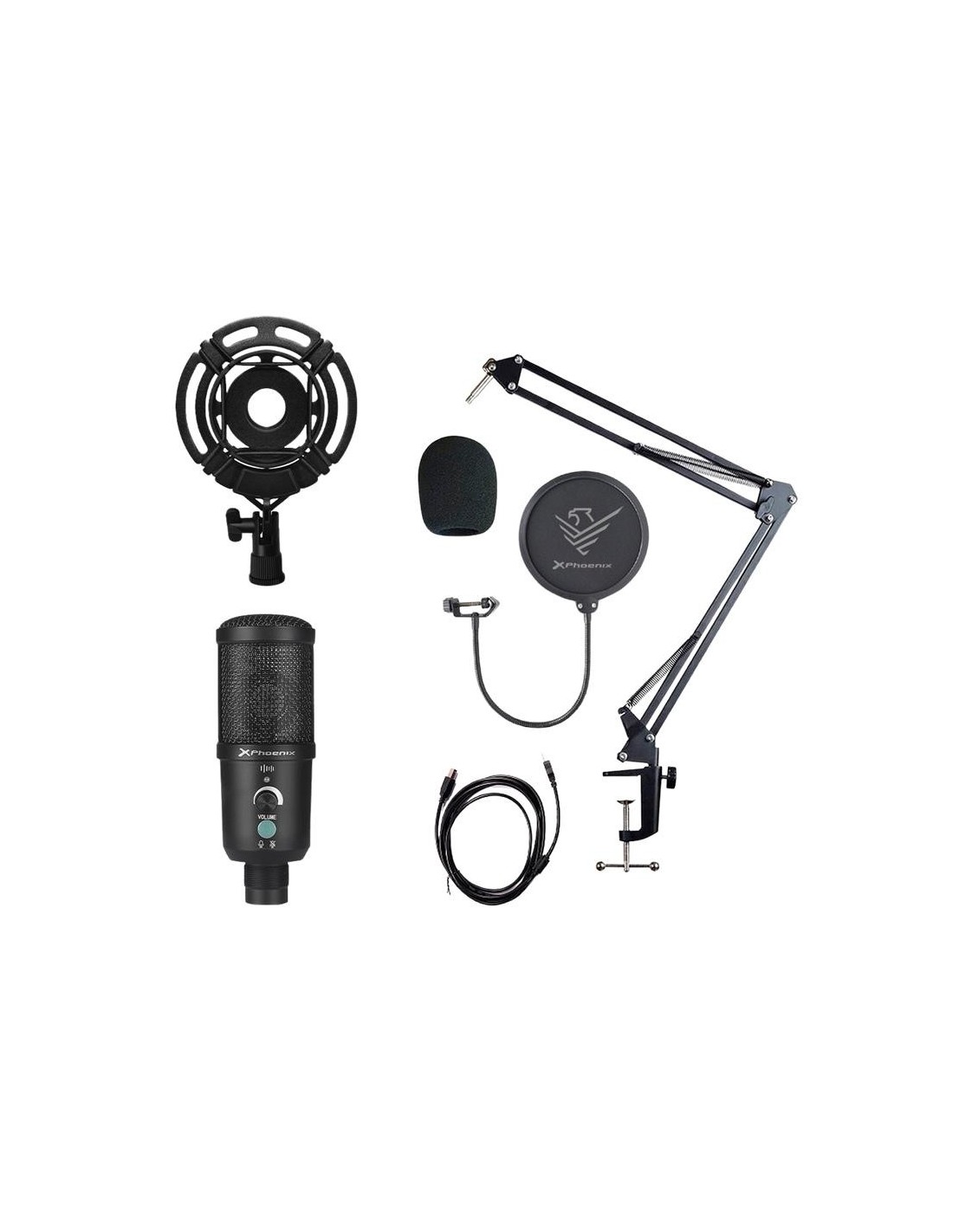 MICROFONO PHOENIX PROFESIONAL + BRAZO ARTICULADO + FILTRO ANTIPOP USB