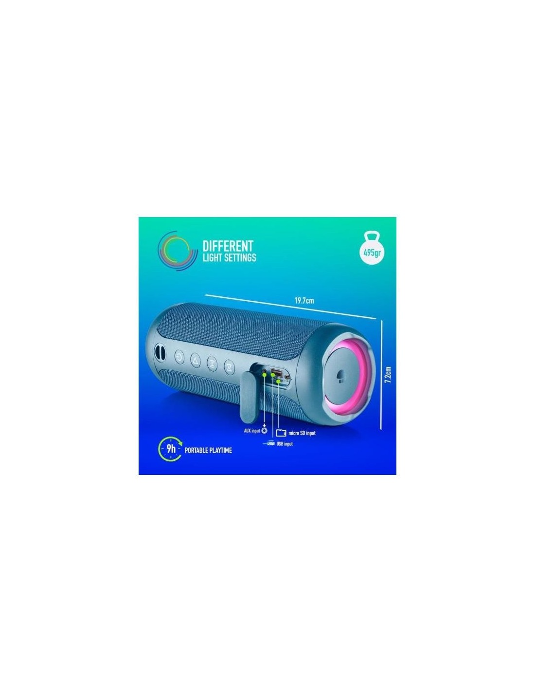 ALTAVOCES NGS ROLLER FURIA 2 RGB PORTATIL WATERPROOF IPX7/BT/USB/AUX BLUE