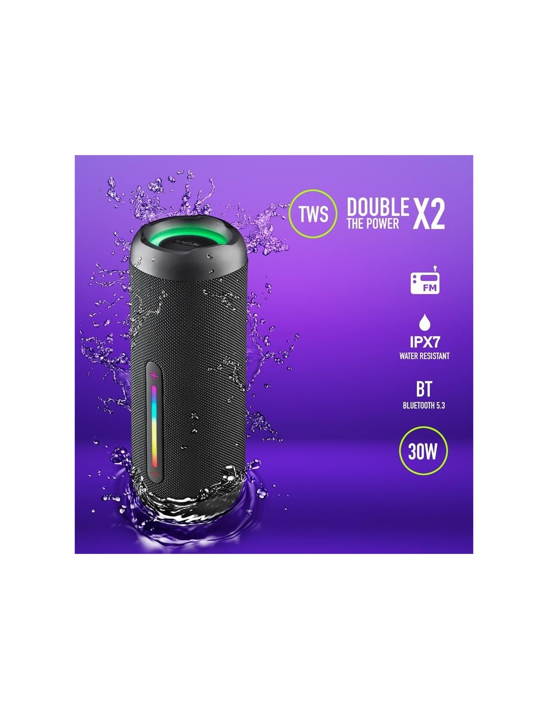 ALTAVOCES NGS ROLLER FURIA 2 RGB PORTATIL WATERPROOF IPX7/BT/USB/AUX BLACK