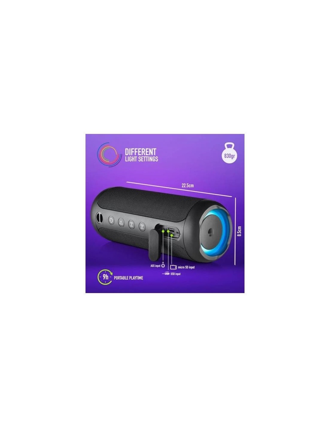 ALTAVOCES NGS ROLLER FURIA 3 RGB PORTATIL WATERPROOF 60W IPX7/BT/USB BLACK
