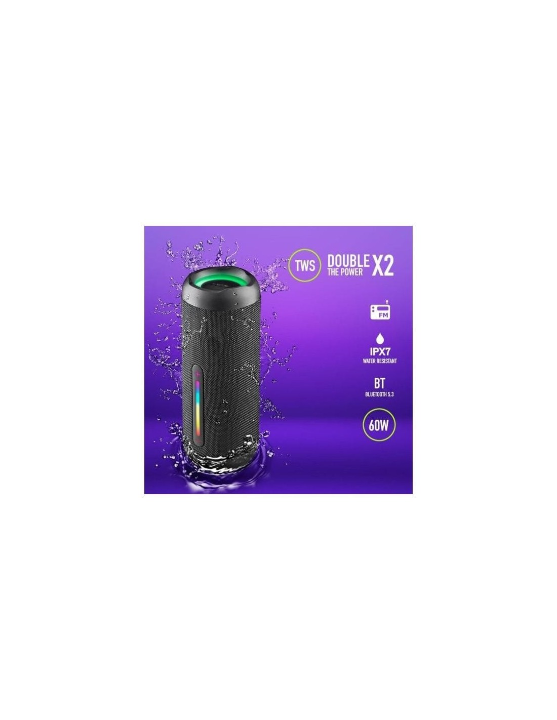 ALTAVOCES NGS ROLLER FURIA 3 RGB PORTATIL WATERPROOF 60W IPX7/BT/USB BLACK