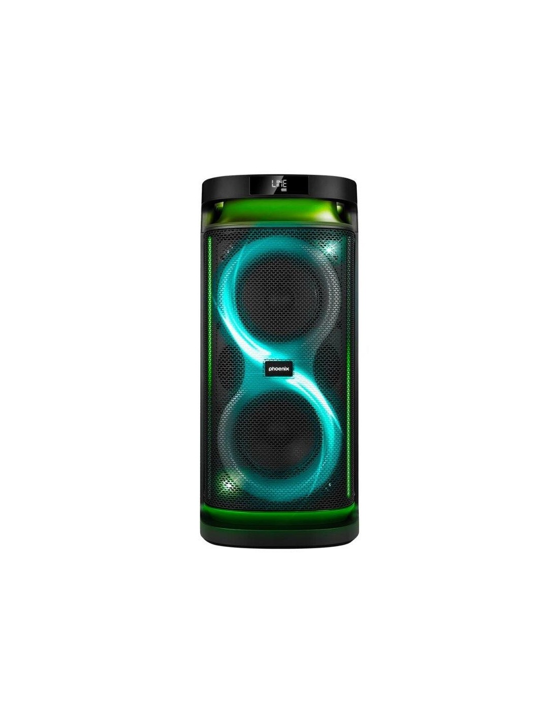 ALTAVOZ PHOENIX RUMBLEBOSS USB MICROSD FM BT RGB 80W KARAOKE + 2 MICROFONOS