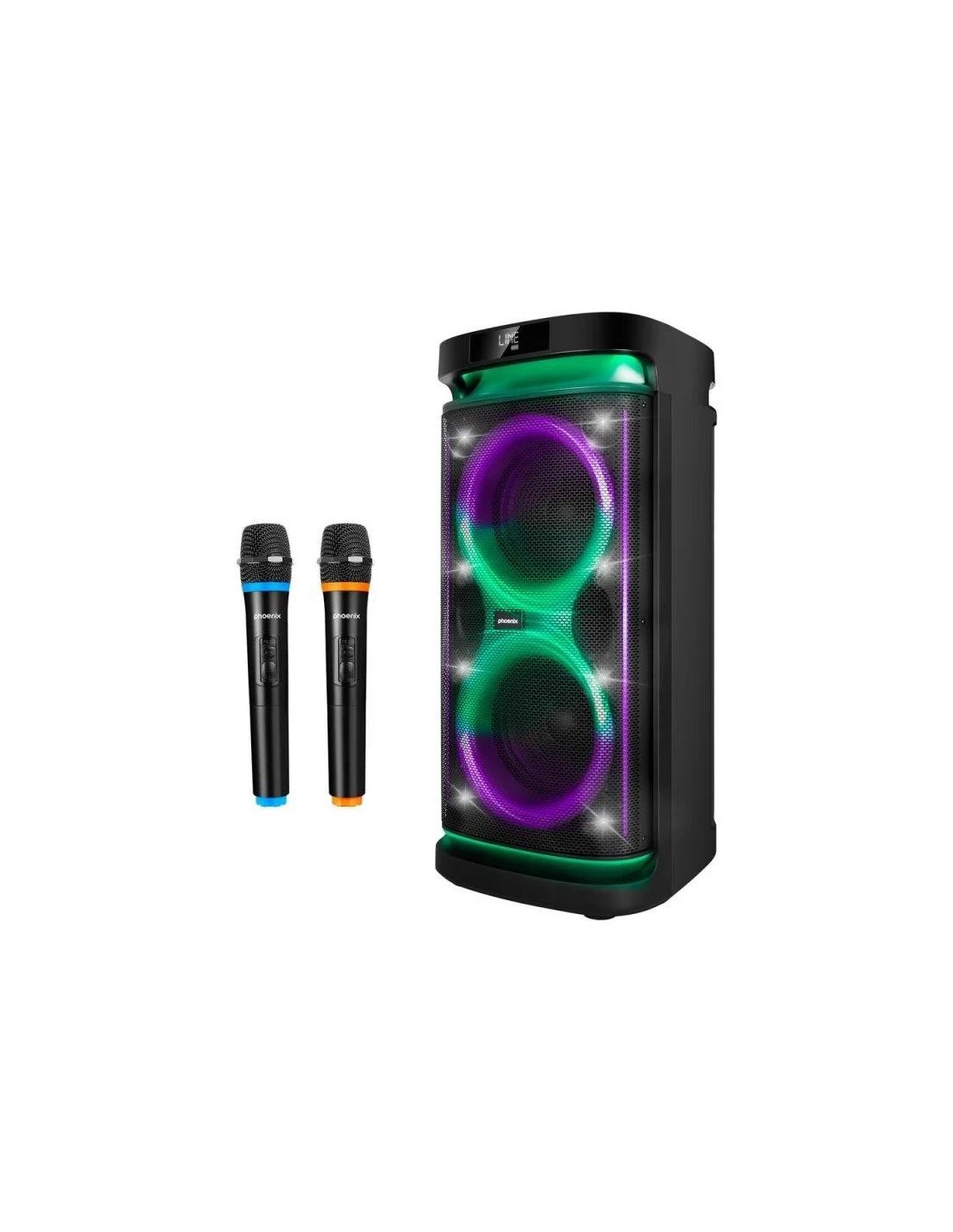 ALTAVOZ PHOENIX RUMBLEBOSS XL USB FM BT RGB 160W KARAOKE + 2 MICROFONO