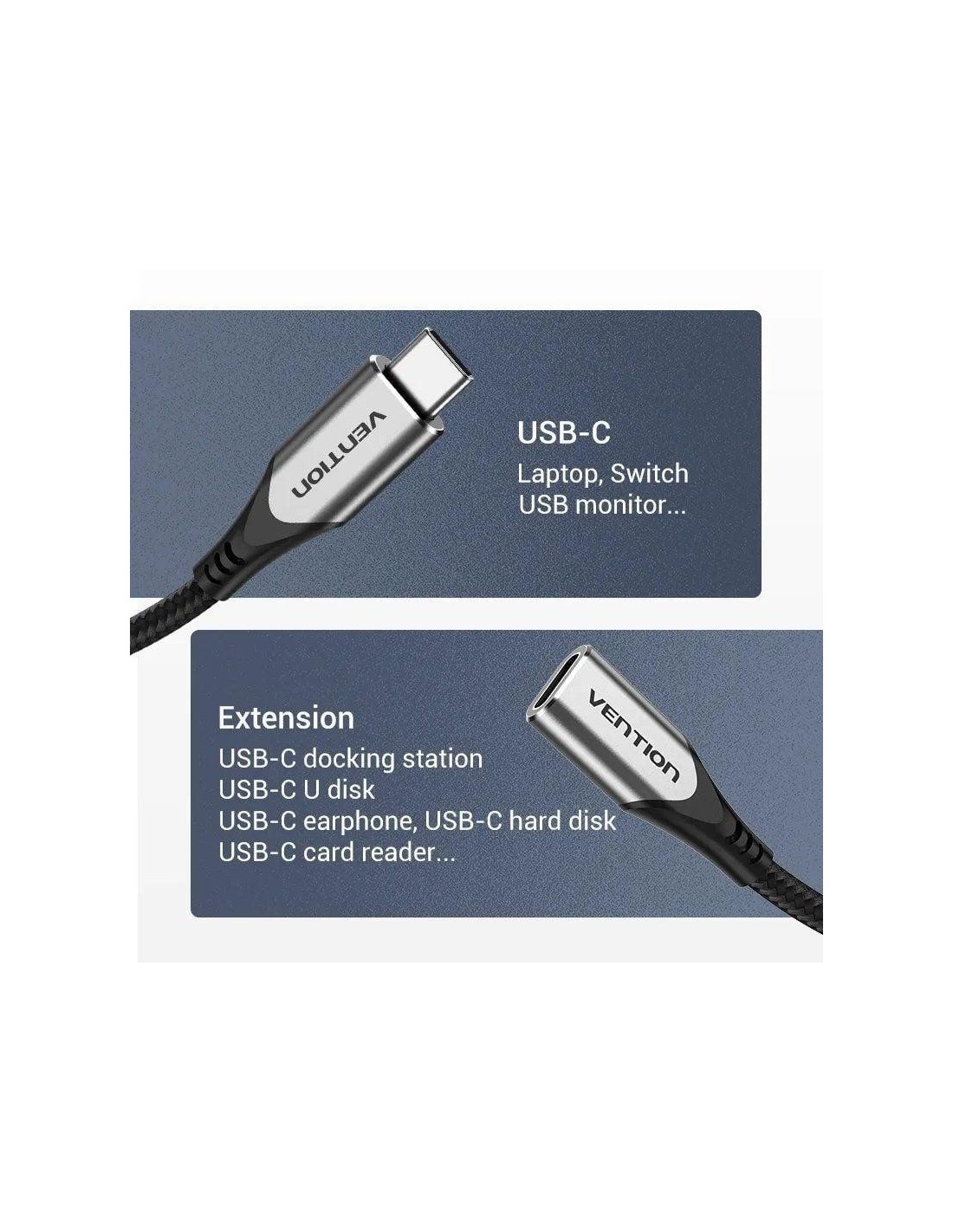 CABLE ALARGADOR USB-C 3.1 VENTION TIPO USB-C/M - USB-C/H 1M GREY/BLACK