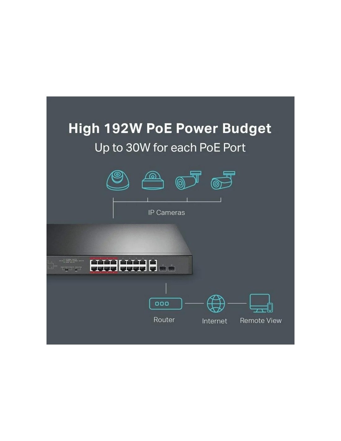 SWITCH TP-LINK 16 PUERTOS 10/100MBPS + 2 10/100/1000 POE+ RACK
