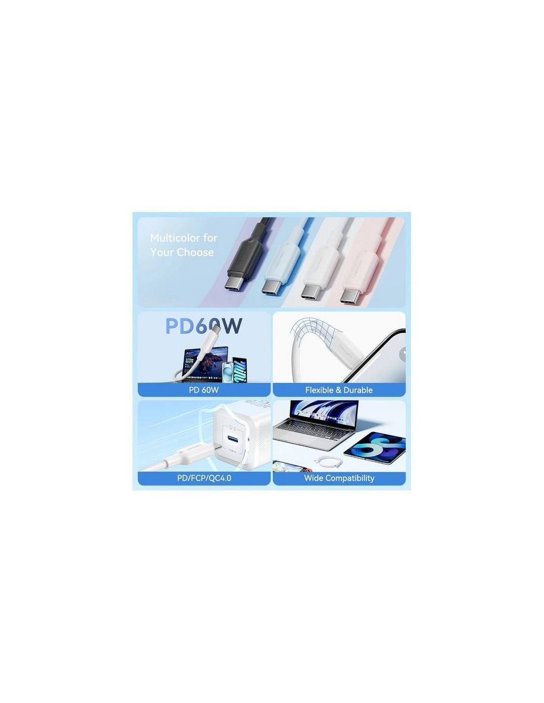 CABLE USB-C 2.0 VENTION TIPO USB-C/M - USB-C/M 3A 2M BLUE