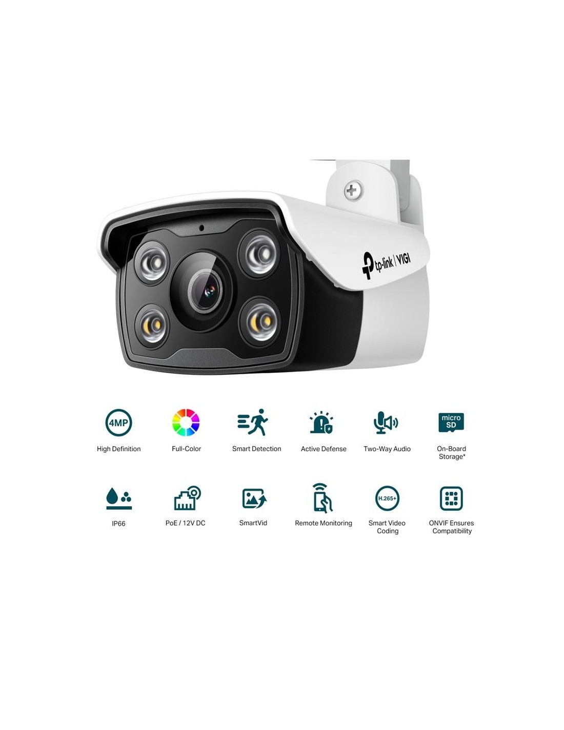 CAMARA IP TP-LINK VIGI BULLET EXTERIOR MICROSD 4MP 2.8MM IR 30M IP67 POE