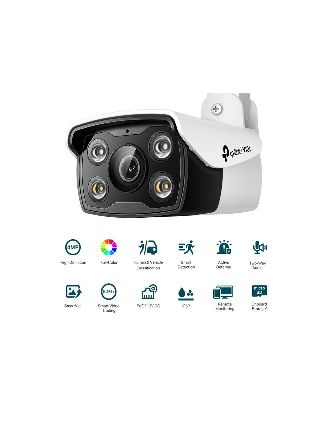 CAMARA IP TP-LINK VIGI BULLET EXTERIOR MICROSD 4MP 4MM IR 30M IP67 POE