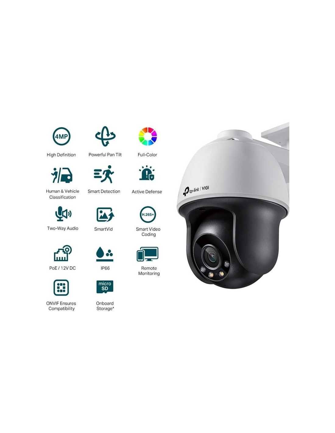 CAMARA IP TP-LINK VIGI PT 4MP 4MM IR 30M IP66 POE