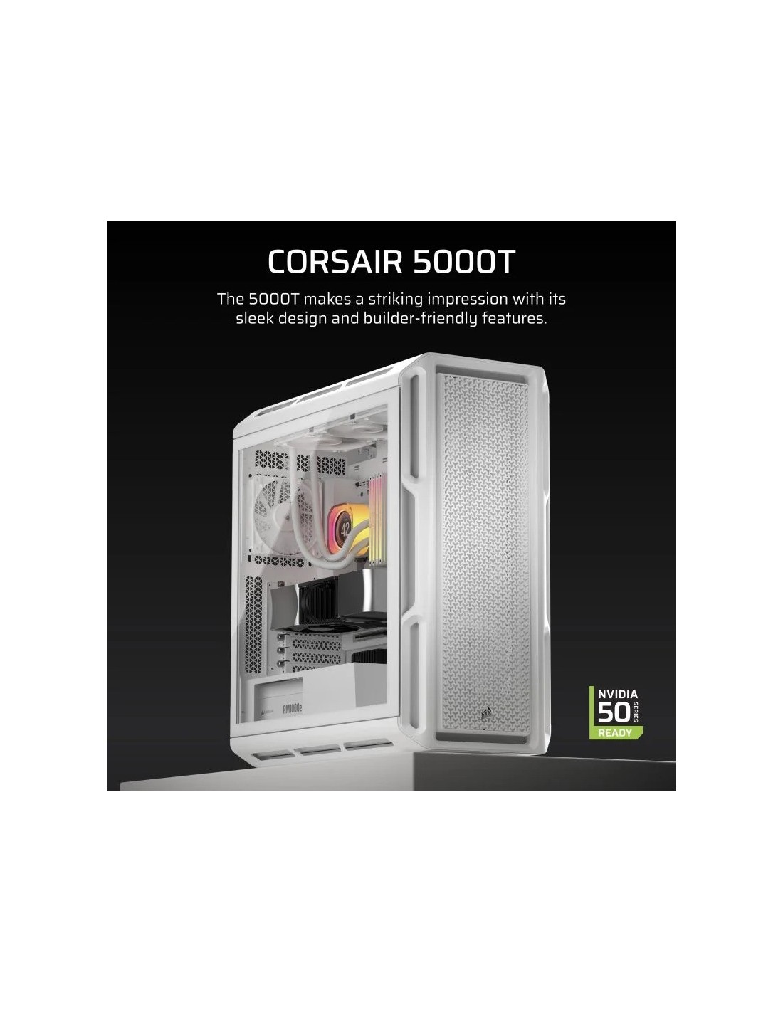CAJA ORDENADOR GAMING CORSAIR 5000T CRISTAL TEMPLADO WHITE