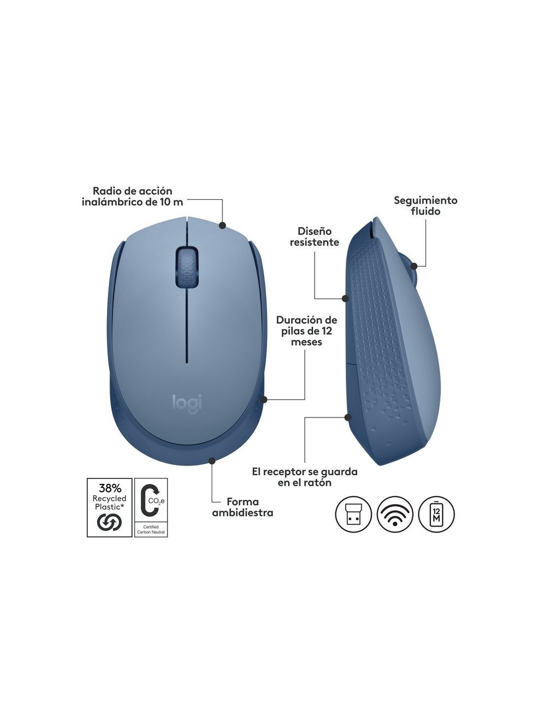 RATON LOGITECH M171 WIRELESS BLUE