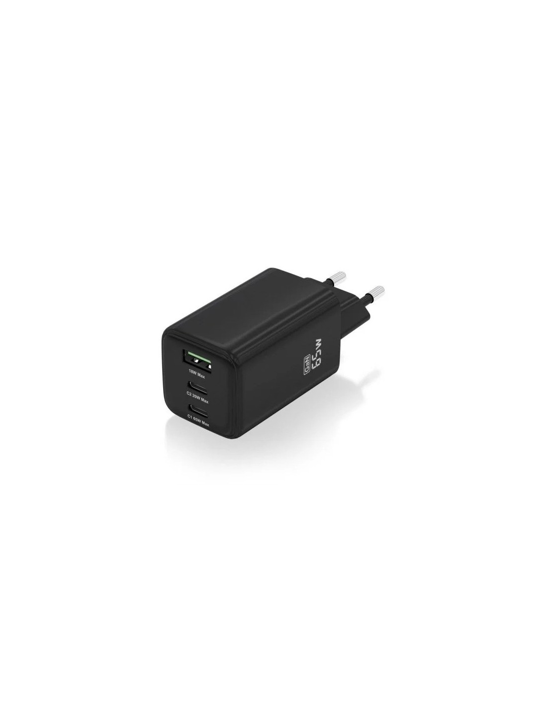 CARGADOR DE PARED AISENS GAN 2XUSB-C/USB-A 65W BLACK