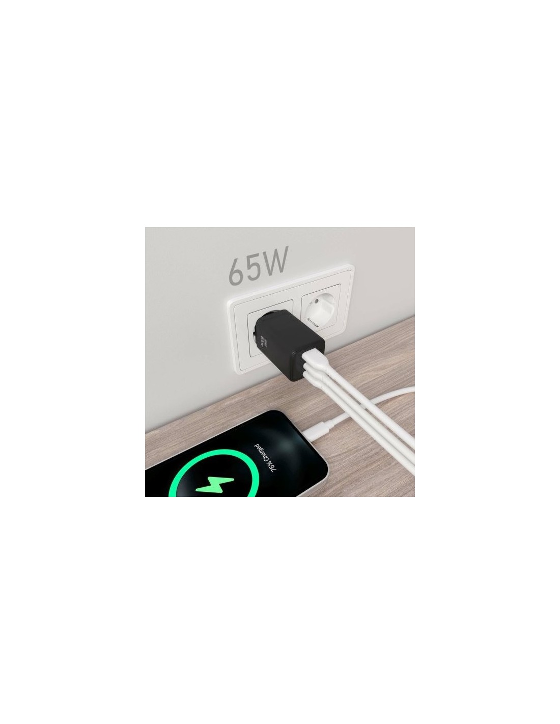 CARGADOR DE PARED AISENS GAN 2XUSB-C/USB-A 65W BLACK