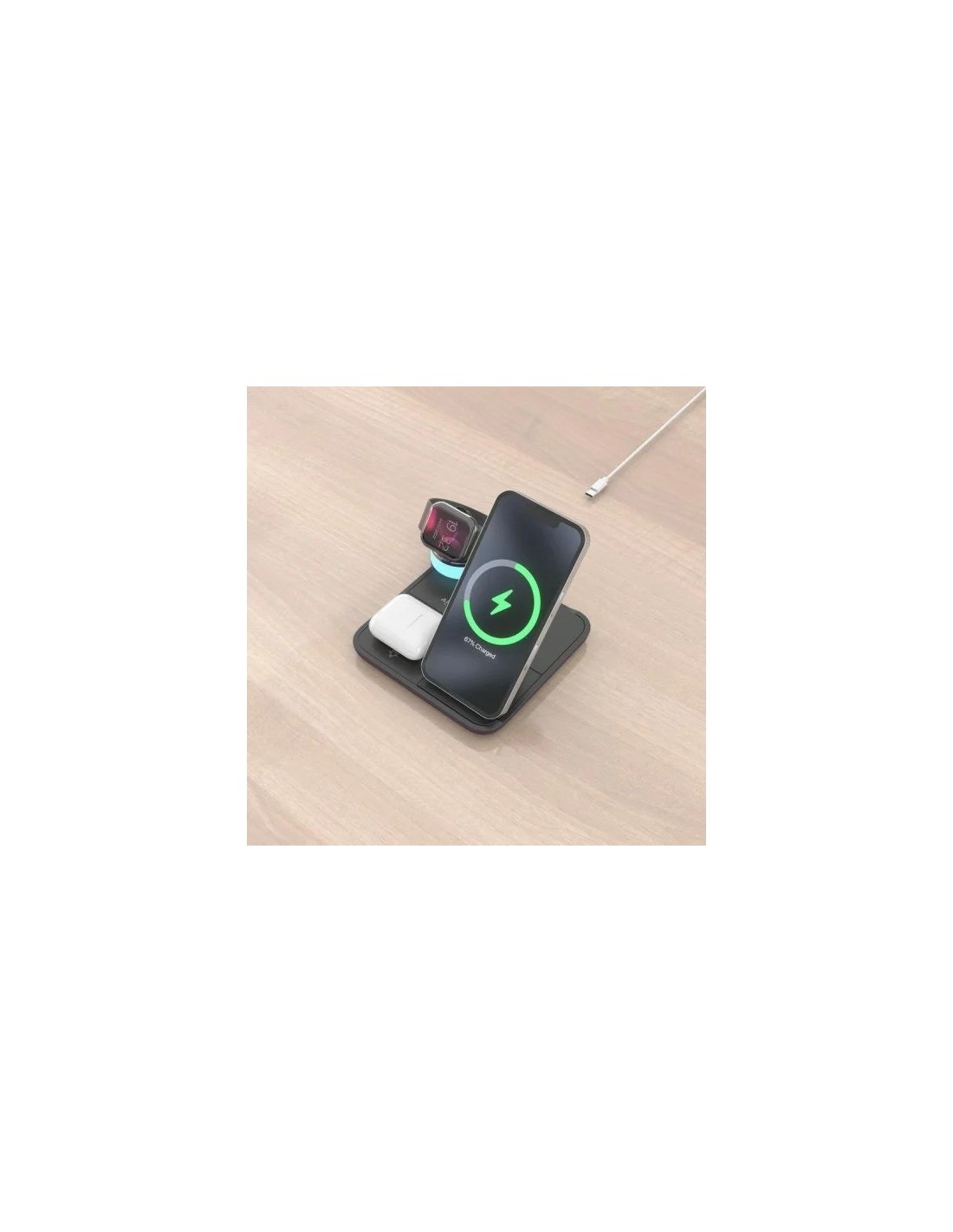 BASE CARGADOR AISENS SMARTPHONE/APPLE WATCH/AURICULARES WIRELESS 15W USB-C BLACK
