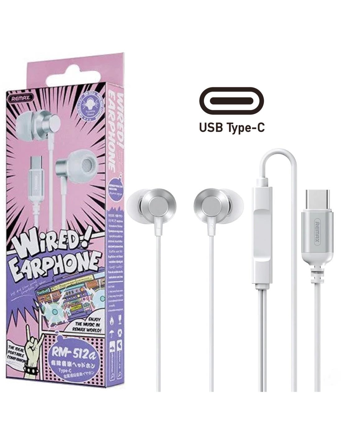 Remax RM-512a Metal Auricular USB-C Digital Silver