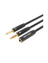 Vention Cable Estéreo BBTBY/ 2x Jack 3.5 Macho - Jack 3.5 Hembra/ 30cm/ Negro