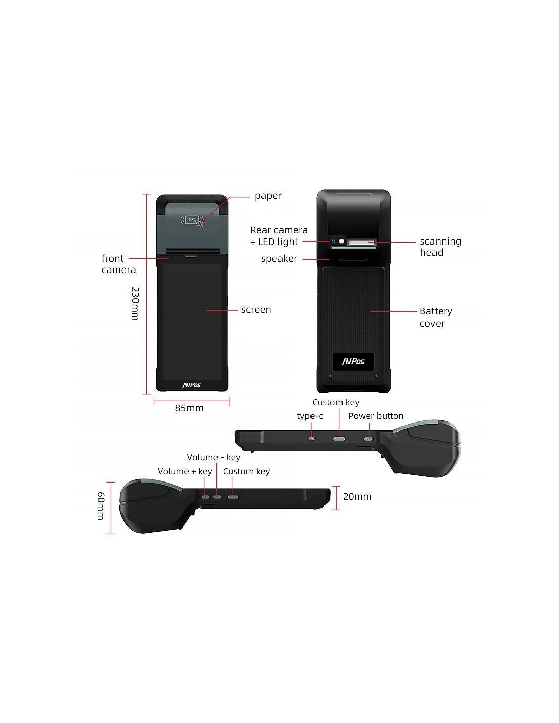 CAPTURADOR PDA IMPRESORA AVPOS TC600 6 OCTA/4GB/128GB/WIFI/BT/NFC/2D/4G