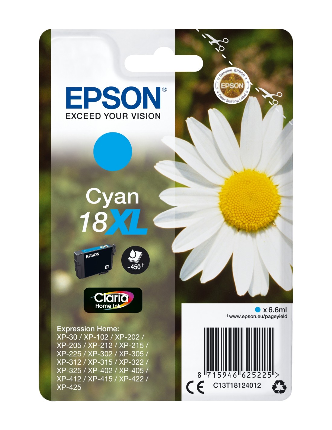 Cartucho Epson Daisy Cartucho 18XL cian etiqueta RF C13T18124022
