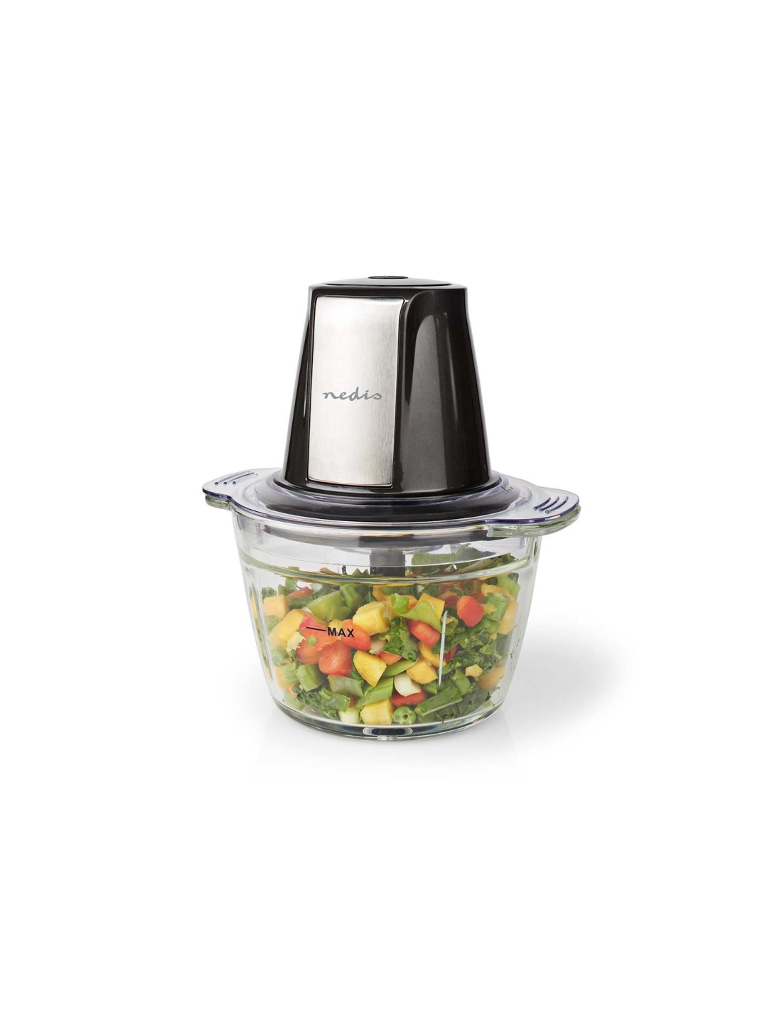 Nedis KAMC300CGY picadora eléctrica de alimentos 1 L 500 W Negro, Plata, Transparente