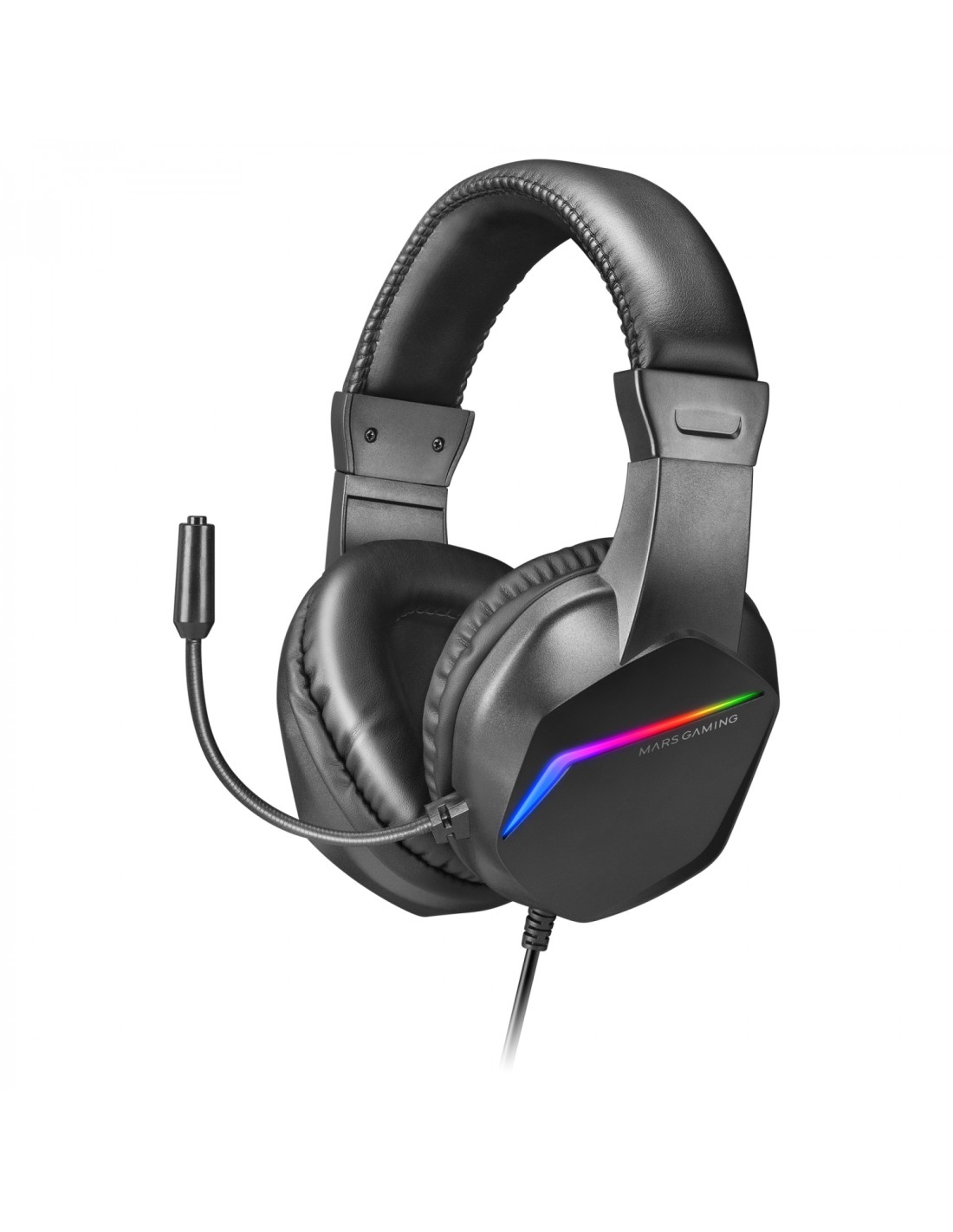 Mars Gaming MH122 Negro, Cascos Gaming FRGB Over Ear con Micrófono, Sonido HiFi, Cancelación de Sonido, Ultraligeros, PS4 PS5 Xb