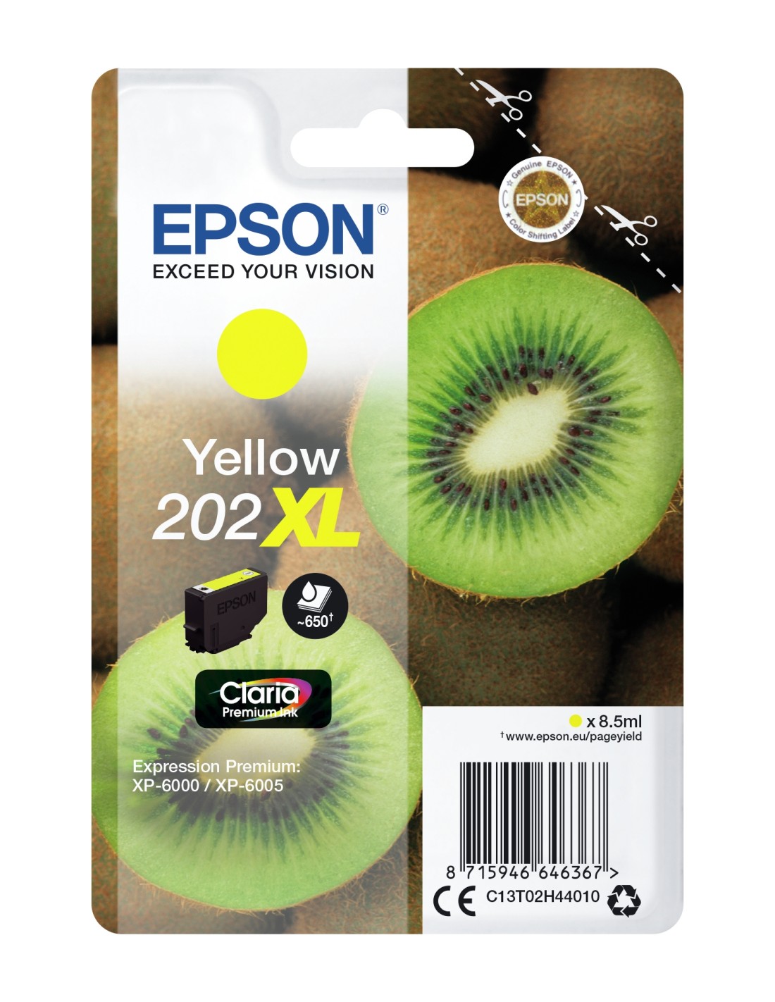 Cartucho Epson Kiwi Singlepack Yellow 202XL Claria Premium Ink C13T02H44010