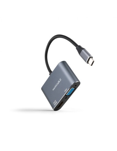 Nanocable Conversor USB-C a HDMI/VGA 15 cm, Gris