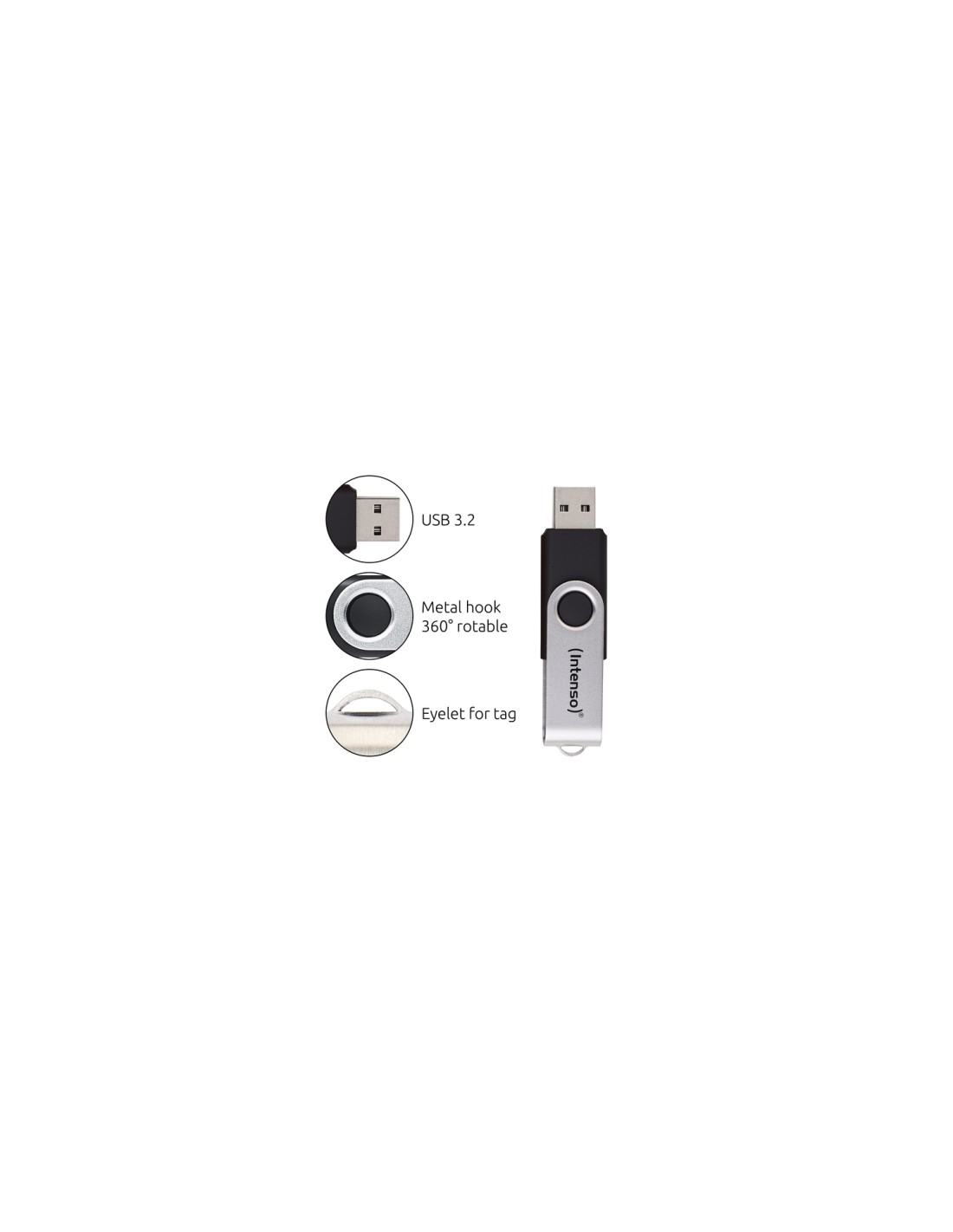 Intenso Memoria USB Office Line, 256 GB, USB-A, 3.2 Gen 1x1, negro-plata