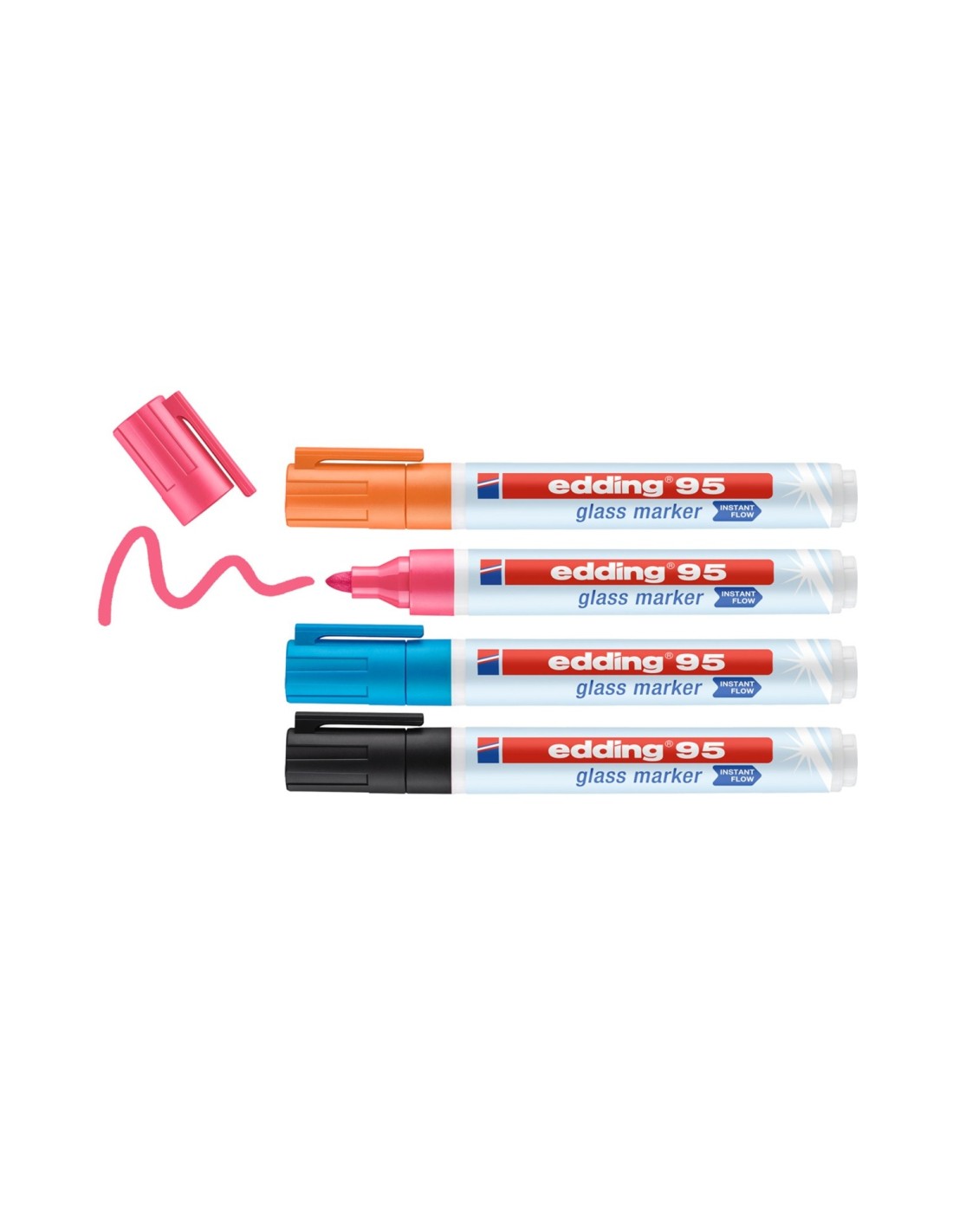 Edding 95 Glass marcador 4 pieza(s) Punta redonda Negro, Azul, Naranja, Rosa