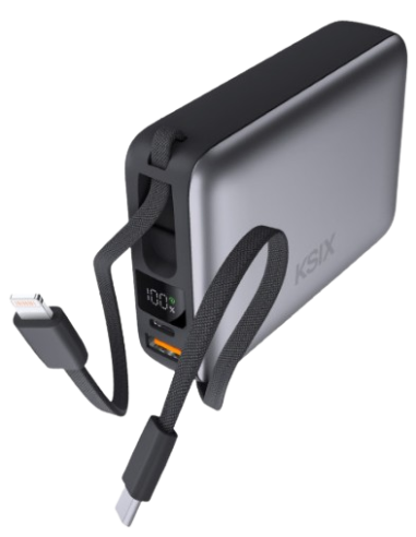 KSIX BATERÍA AUXILIAR 20.000MAH 22,5W CABLE USB-C + LIGHTNING