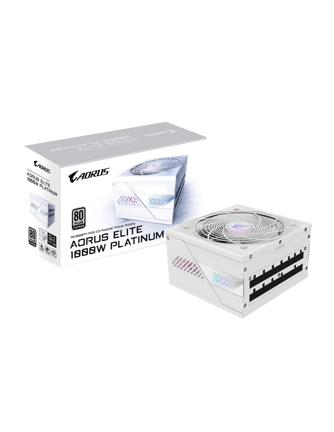 GIGABYTE AORUS ELITE P1000W ICE Fuente de Alimentación - PCIe 5.0, 80 PLUS Platinum, Diseño completamente modular, Ventilador de