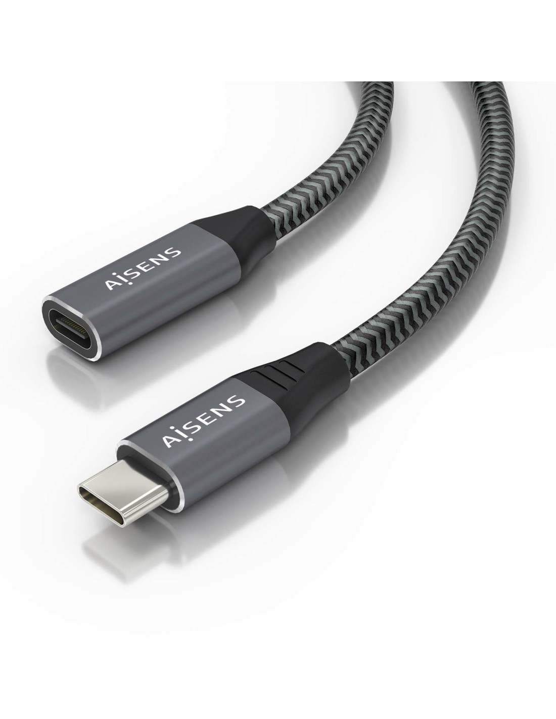 AISENS Cable USB 3.2 Gen2x2 Aluminio 20Gbps 8K@30Hz 5A 100W, Tipo USB-C/M-USB-C/H, Gris, 0.5 m