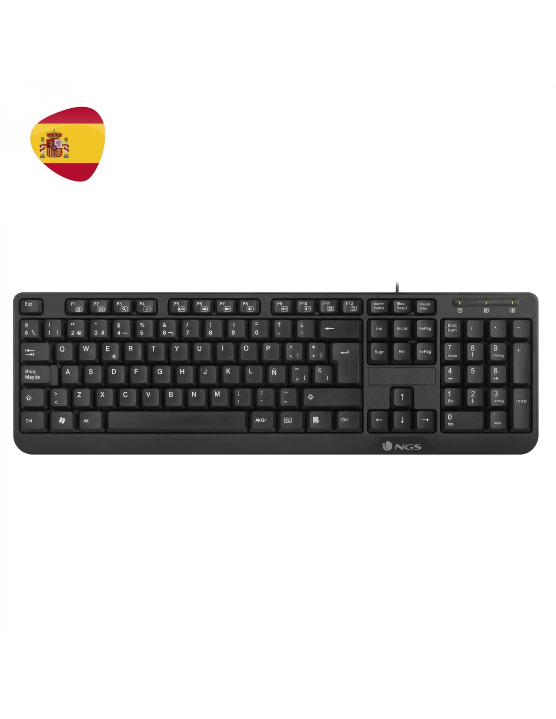 Teclado con cable ngs usb 12 teclas multimedia resistente a derrames plug and play negro FUNKYV3