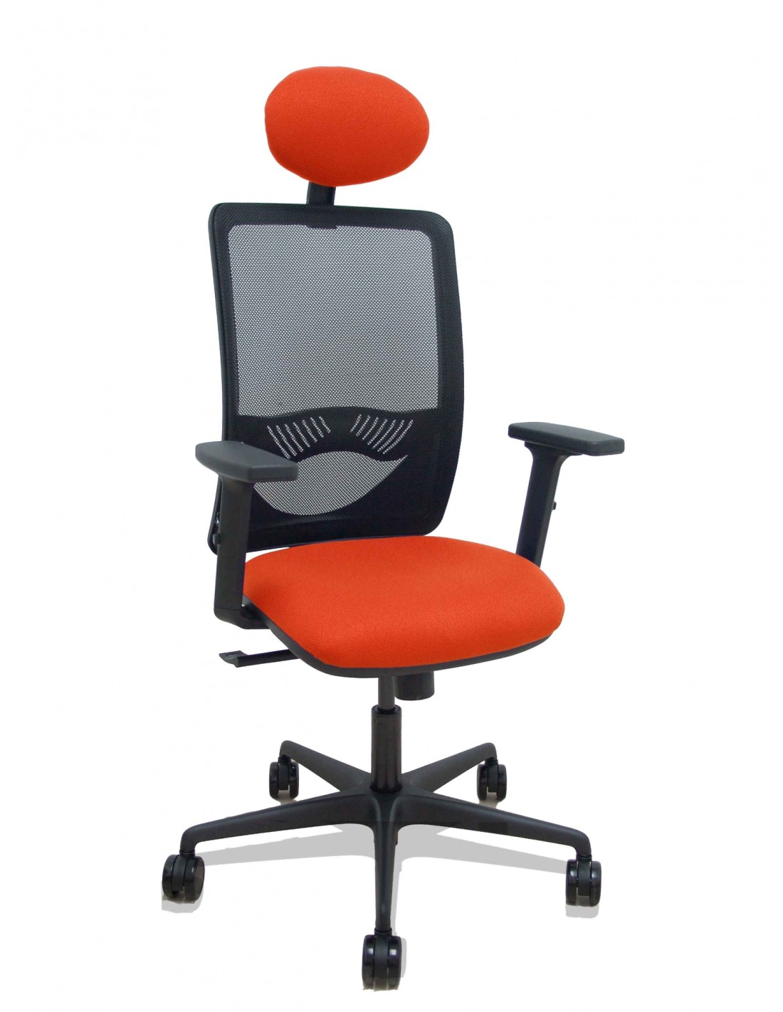 Piqueras y Crespo Silla Zulema sincro malla negra asiento bali naranja oscuro brazos 2D ruedas 65mm cabecero