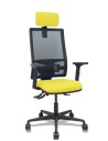 Piqueras y Crespo Silla Bormate asincro malla negra asiento bali amarillo brazos 2D ruedas 65mm cabecero regulable