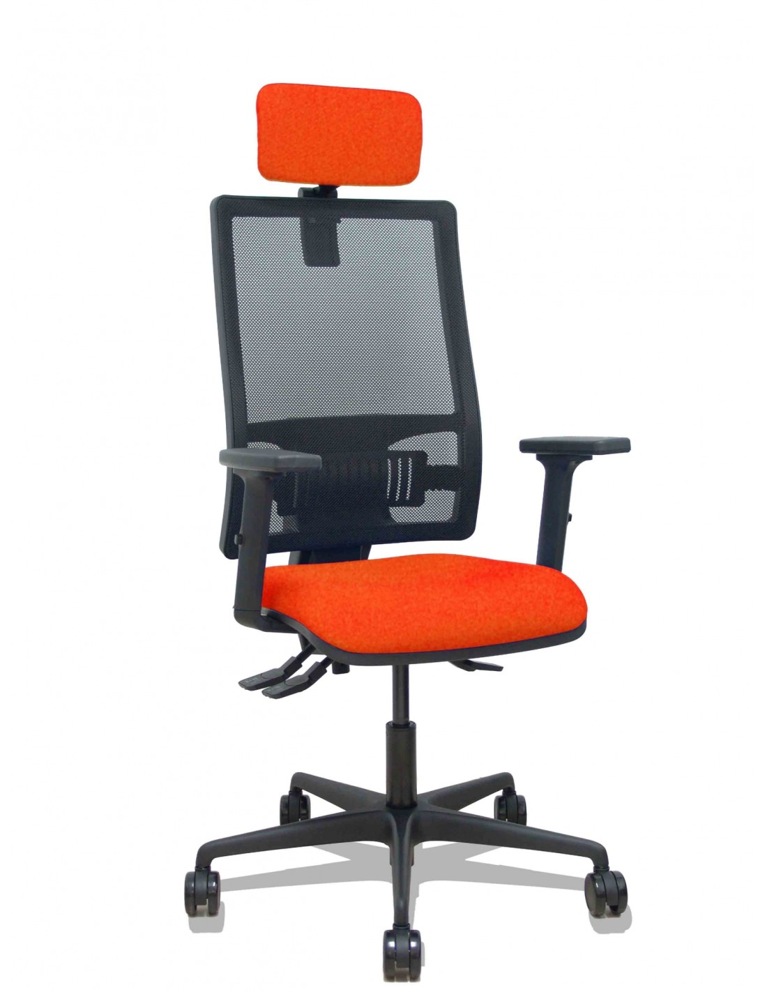 Piqueras y Crespo Silla Bormate asincro malla negra asiento bali naranja oscuro brazos 2D ruedas 65mm cabecero regulable