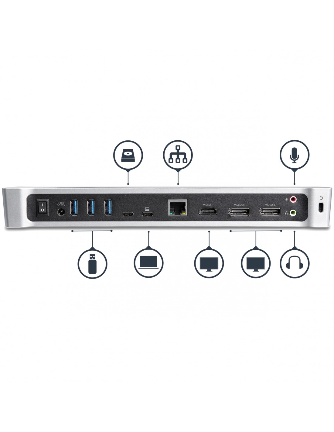 StarTech.com Docking station USB-C para Tres Monitores 4K con 5x Puertos USB 3.0 negro plata