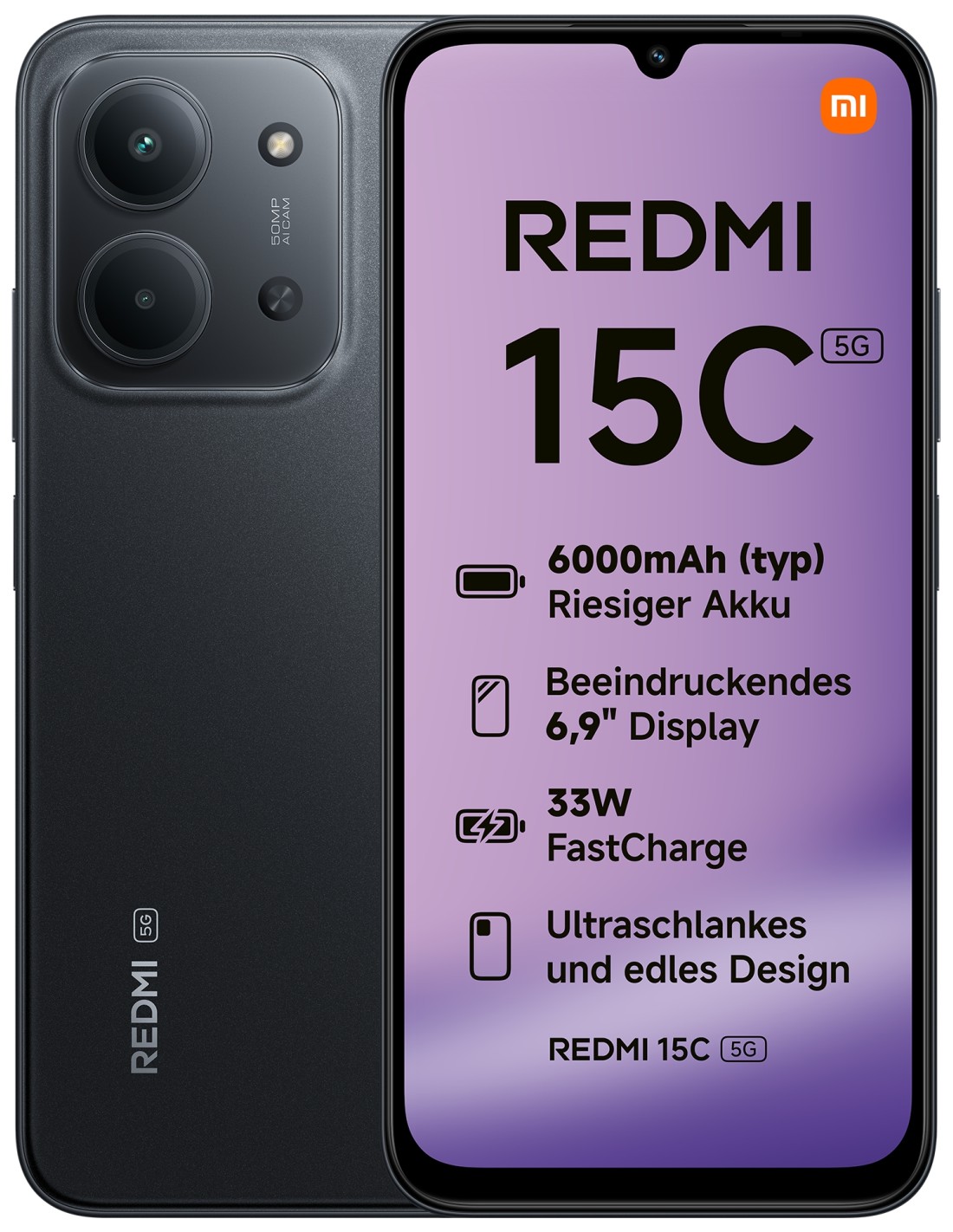 Xiaomi Redmi 15C 17,5 cm (6.9") 5G USB Tipo C 4 GB 128 GB 6000 mAh Negro