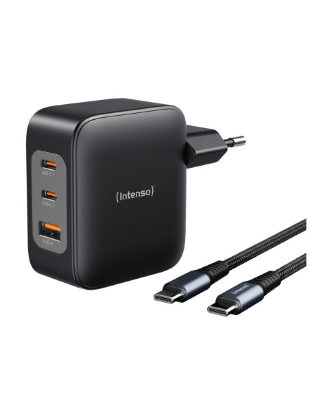 Intenso W100ACC+C520C, Set de adaptador de corriente + cable de carga, 100 W, carga rápida, GaN, carga simultánea de 3 dispositi