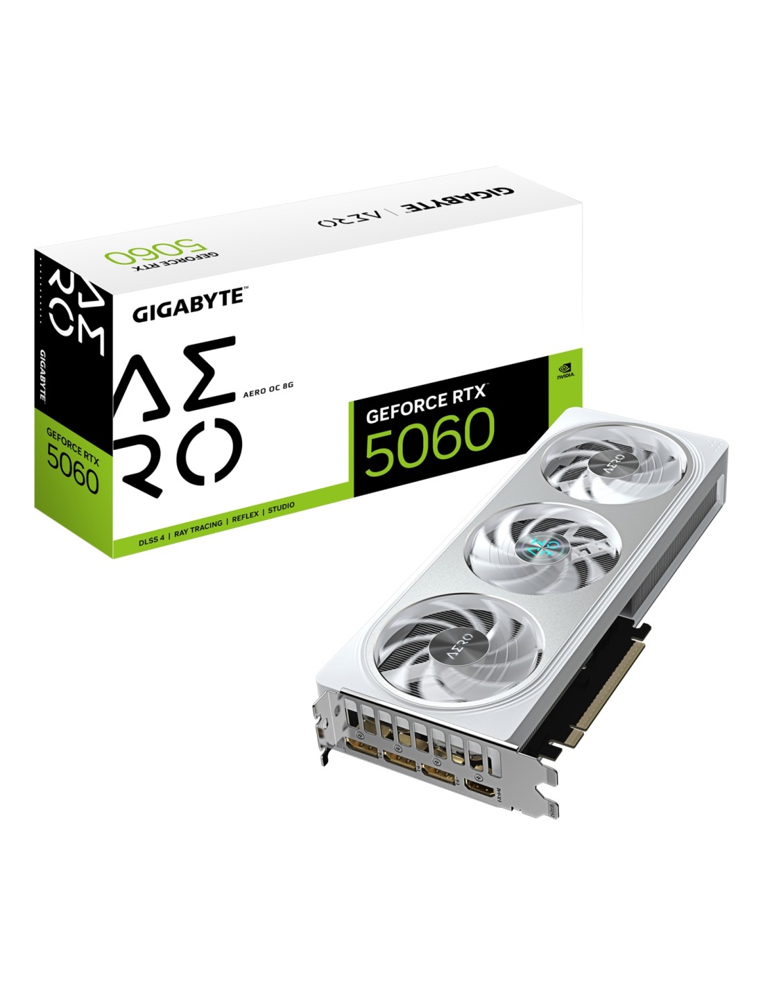 GIGABYTE GeForce RTX 5060 AERO OC 8G Tarjeta Gráfica - 8GB GDDR7, 128bit, PCI-E 5.0, 2595 MHz Frecuencia del núcleo, 3 x Display