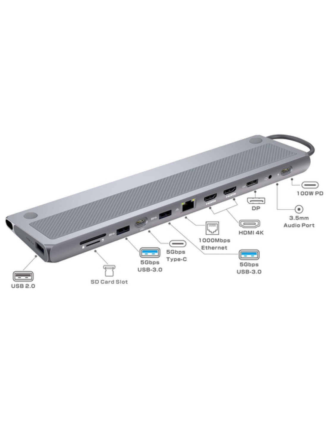 Ewent EW1150 base para portátil y replicador de puertos Alámbrico USB 3.2 Gen 1 (3.1 Gen 1) Type-C Aluminio