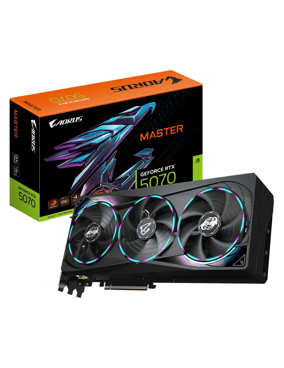 GIGABYTE AORUS GeForce RTX 5070 MASTER 12G Tarjeta Gráfica - 12GB GDDR7, 192 bits, PCI-E 5.0, 2715 MHz Core Clock, 3 x DP 2.1a, 