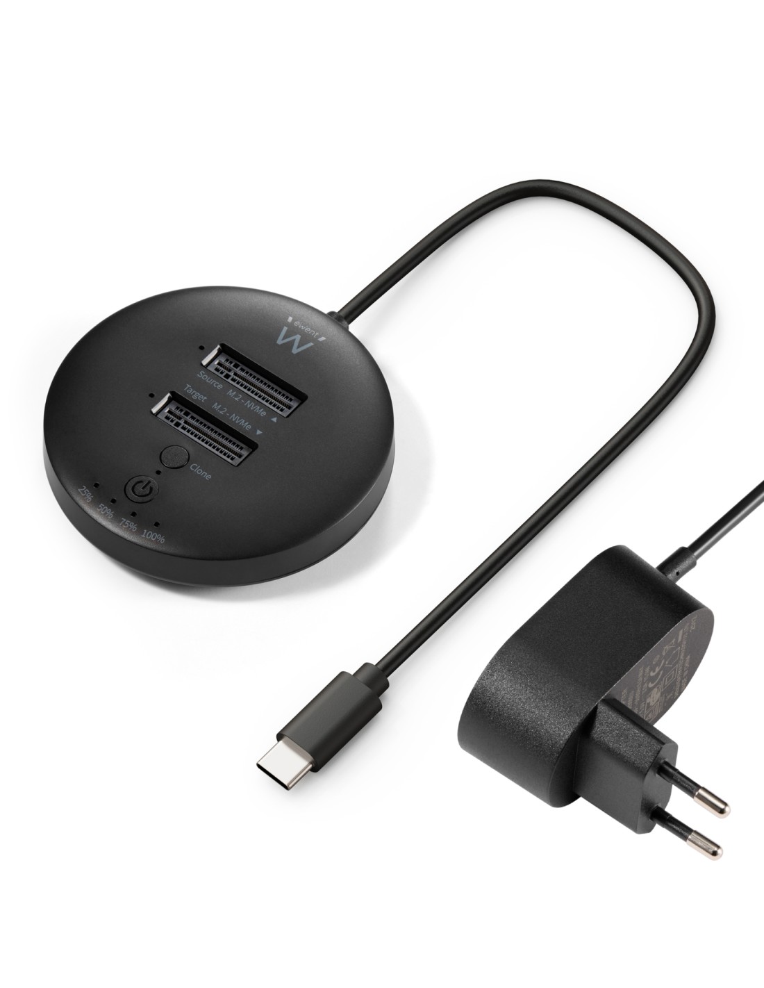 Ewent EW7078 base de conexión para disco duro USB 3.2 Gen 1 (3.1 Gen 1) Type-C Negro