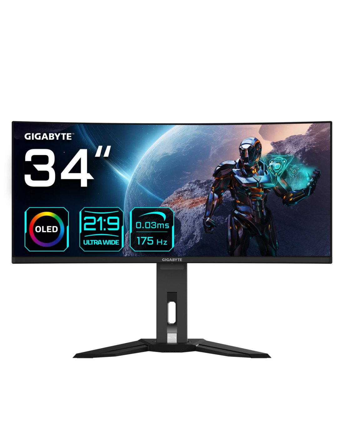 GIGABYTE Monitor de juegos curvo OLED WQHD MO34WQC de 34" - 3440 x 1440, 175Hz, 0.03ms, KVM, 250 cd/m², FreeSync Premium Pro, Di
