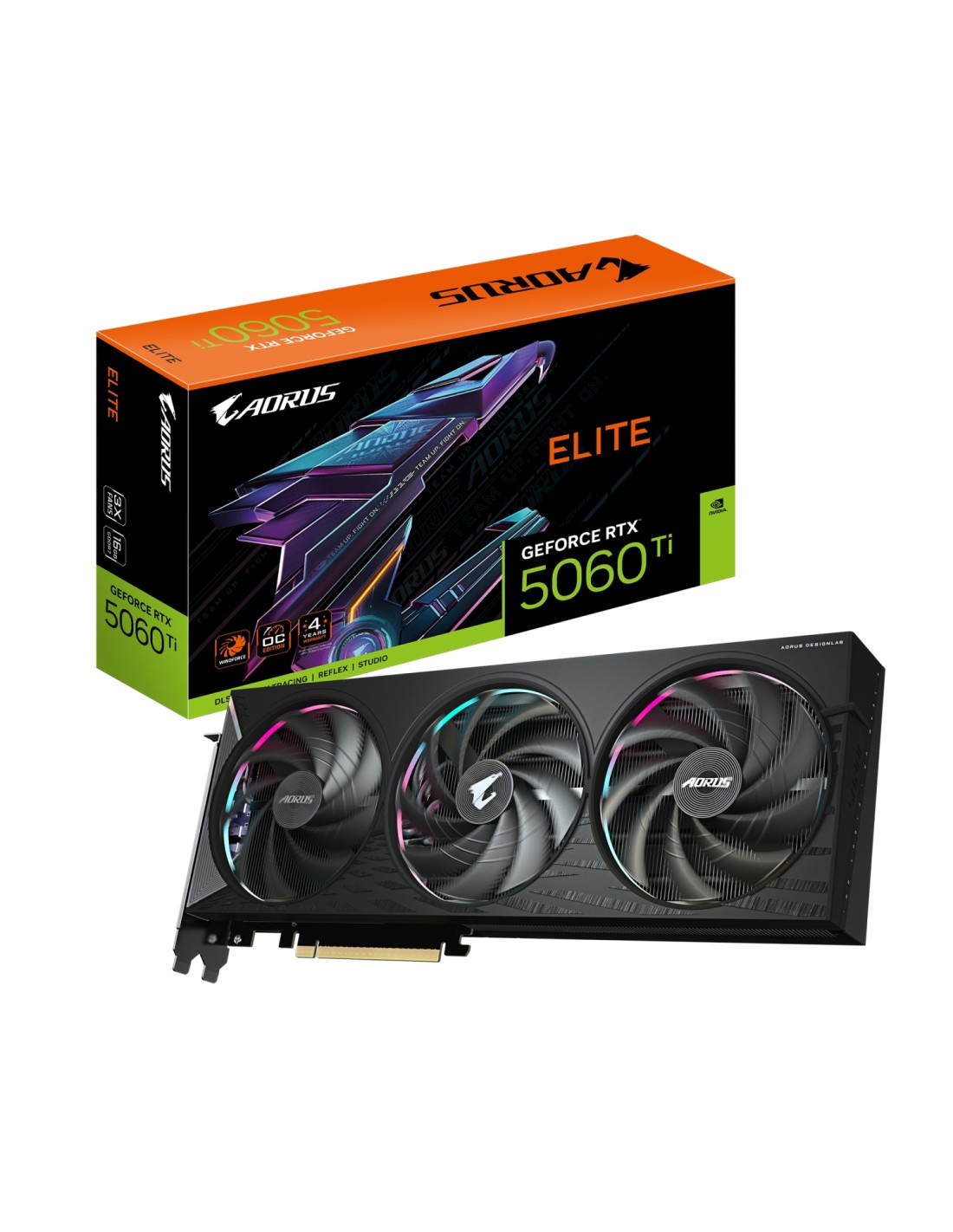 GIGABYTE AORUS GeForce RTX 5060 Ti ELITE 16G Tarjeta Gráfica ? 16 GB GDDR7, 128 bits, PCI-E 5.0, 2722 MHz Frecuencia del núcleo,